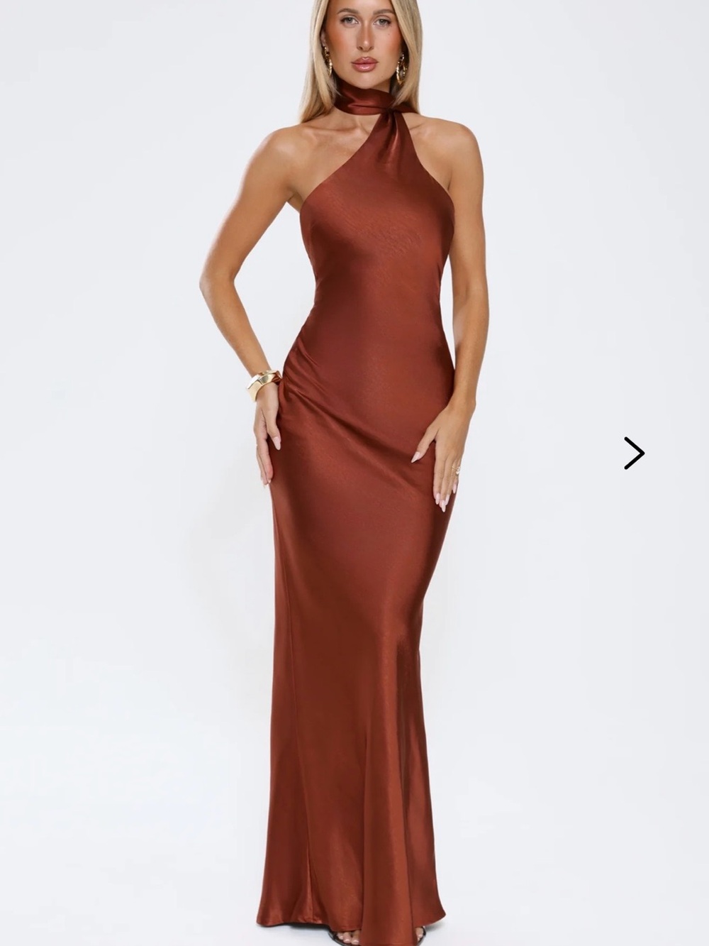 Hello Molly Copper One-Shoulder Satin Maxi Dress